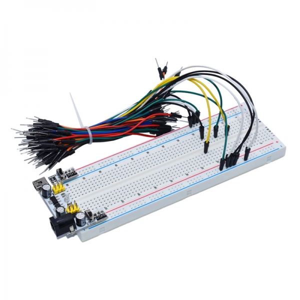 A set of white power module+830 hole breadboard+65 colorful breadline 400 hole power module