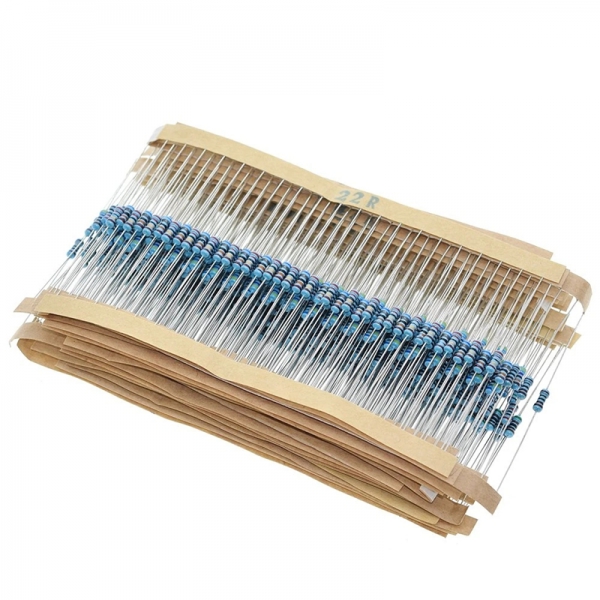 600PCS 1/4W metal film resistor pack, accuracy 1% 10R-1M resistance, 30 types, 20 sample packs each