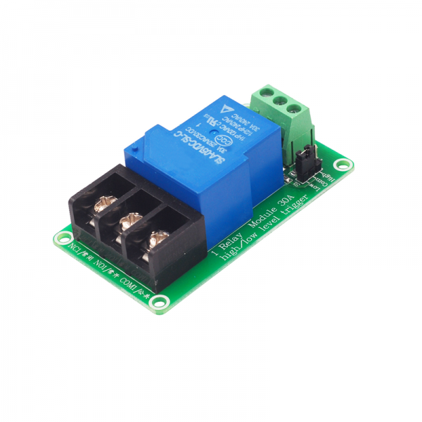 1-channel 30A relay module 5V/12V/24V with optocoupler isolation, high current support for high and low level triggering