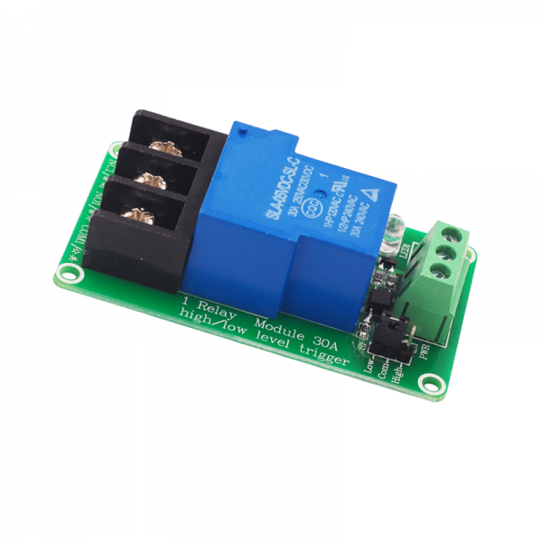 1-channel 30A relay module 5V/12V/24V with optocoupler isolation, high current support for high and low level triggering