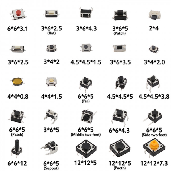 250PCS/500PCS boxed tactile switch button switch 2 * 4 3 * 6 4 * 4 buttons 6x6, a total of 25 types