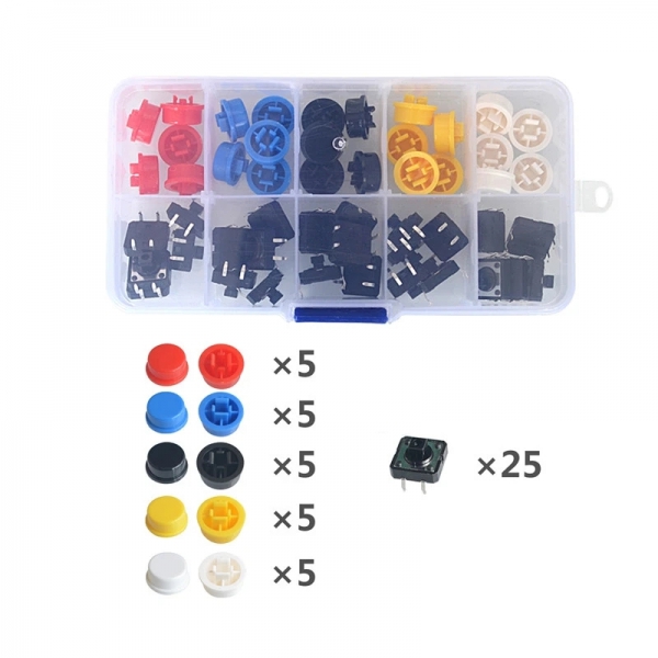 Touch switch button, circular with button cap, micro switch, 12 * 12 * 7.3MM, 25PCS box