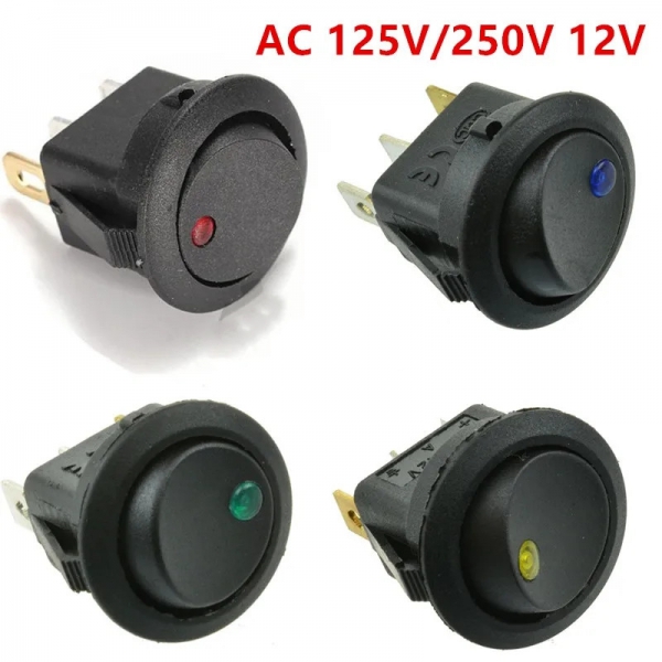 Set of 4 12V16A circular cat eye switches, boat shaped switches, KCD1 power switch, 3-pin 2-gear 20mm