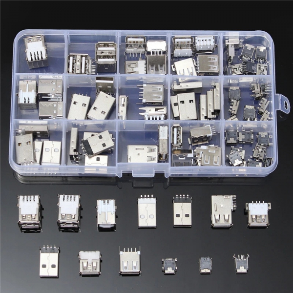 82PCS 14 specifications USB connection box male and female plug board patch mini 2-pin 90 degree double-layer 180 degree