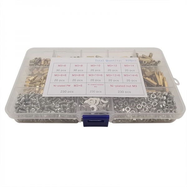 910pcs M3 * 6 8 10 12 14 copper column hexagonal copper column screw box, screw combination sample box