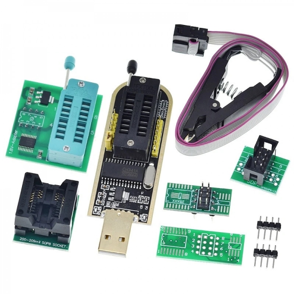 CH341B programmer complete set of 24/25 series USB programming modules+SOI C8 SOP8 test clip