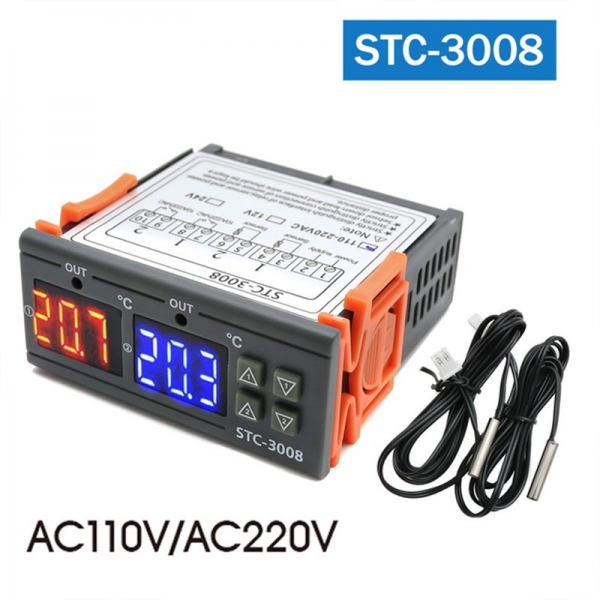 STC-3008 Computer Digital Display Intelligent Dual Control Electronic Temperature Controller Dual Display Dual Temperature Adjustable Temperature Controller Switch